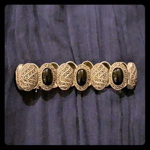 Marcasite and black glass bead bracelet